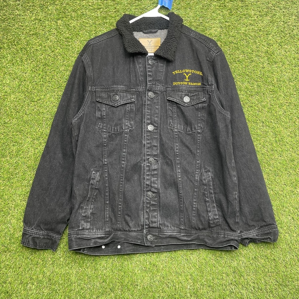 Yellowstone Jacket Mens Large Black Denim Dutton Ranch Sherpa Collar Western